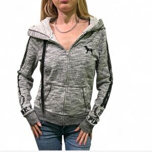 Y2K bling Victoria’s Secret grey black sequined hoodie full zip up jacket XS